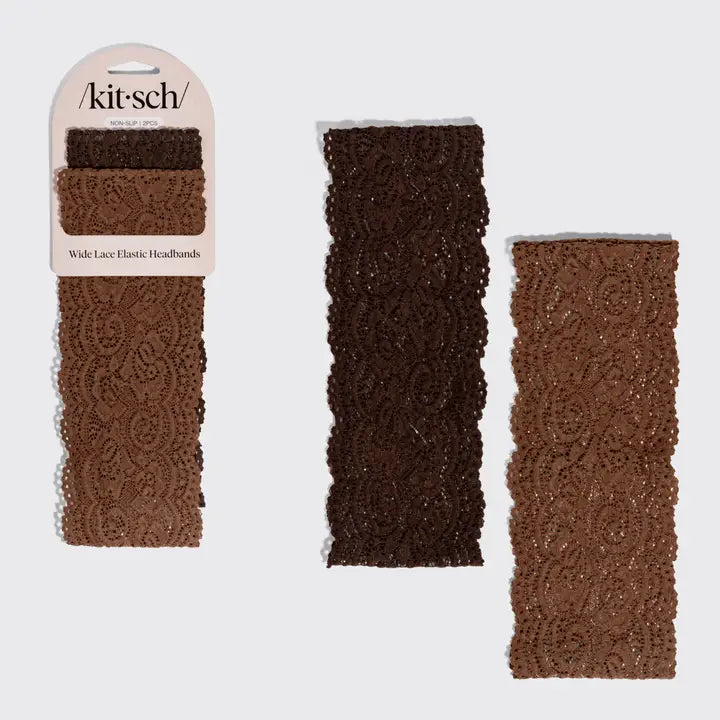 Kitsch Wide Lace Elastic Headband - Mocha & Chocolate