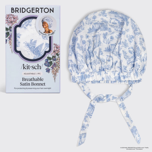 Kitsch Bridgerton x Kitsch Breathable Satin Bonnet In Garden Toile