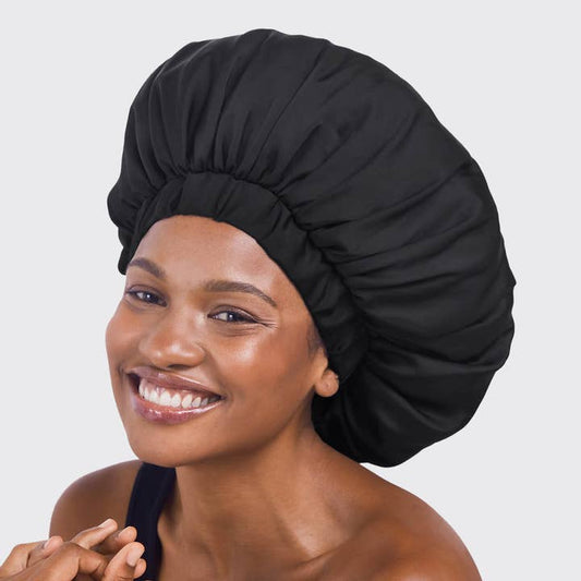 Kitsch Adjustable Oversized Satin Bonnet - Black