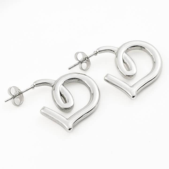 Blueyejewelry Open Heart Hoops - Silver