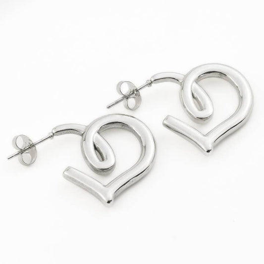 Blueyejewelry Open Heart Hoops - Silver