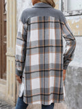 Shacket Long Button Front - Plaid Grey