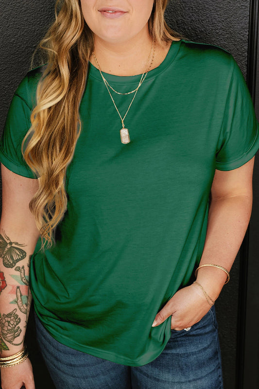 Dear Lover Plus Size Round Neck T-Shirt - Dark Green