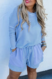 Ribbed Plus Size Lounge Set - Sky Blue