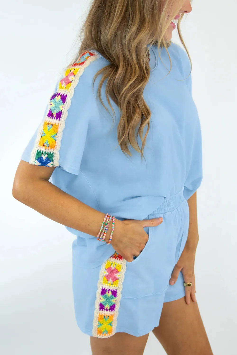Dear Lover Shirt + Short Crochet Set - Mist Blue