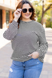 Dear Lover Stripe Puff Sleeve Plus Size Tee - Black