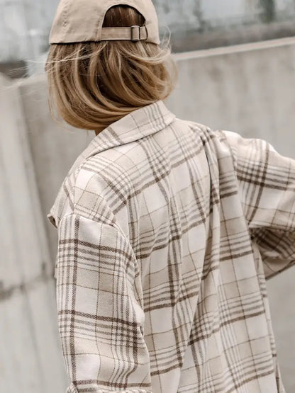 Lovesoft Plaid Shirt Emovable Hood Buttoned Shacket - Khaki