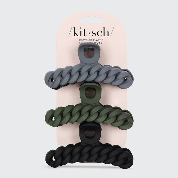 Kitsch Eco-Friendly Chain Claw Clip 3pc Set - Black/Moss
