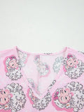 Suhkasana Santa Print V Neck Lounge Set - Pink