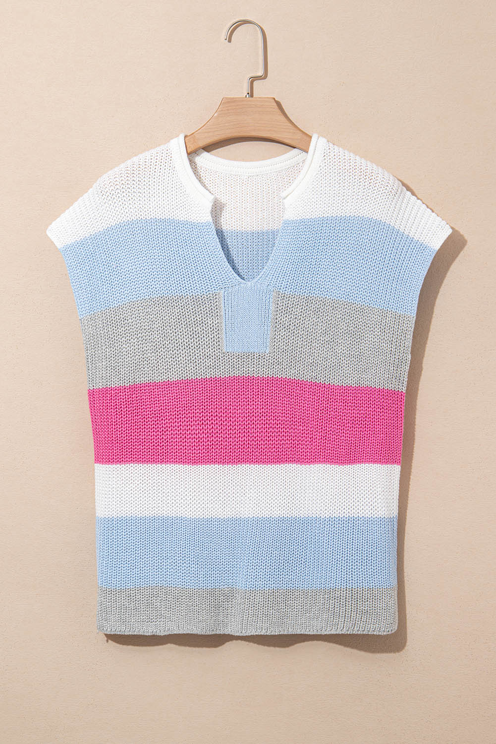 Dear Lover Short Sleeve Sweater - Light Blue Colour Block Notch