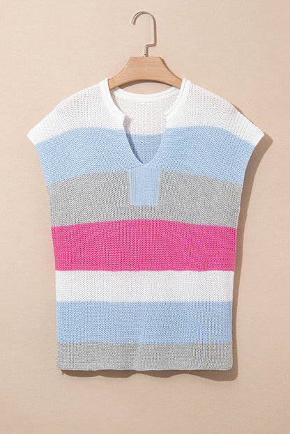 Dear Lover Short Sleeve Sweater - Light Blue Colour Block Notch