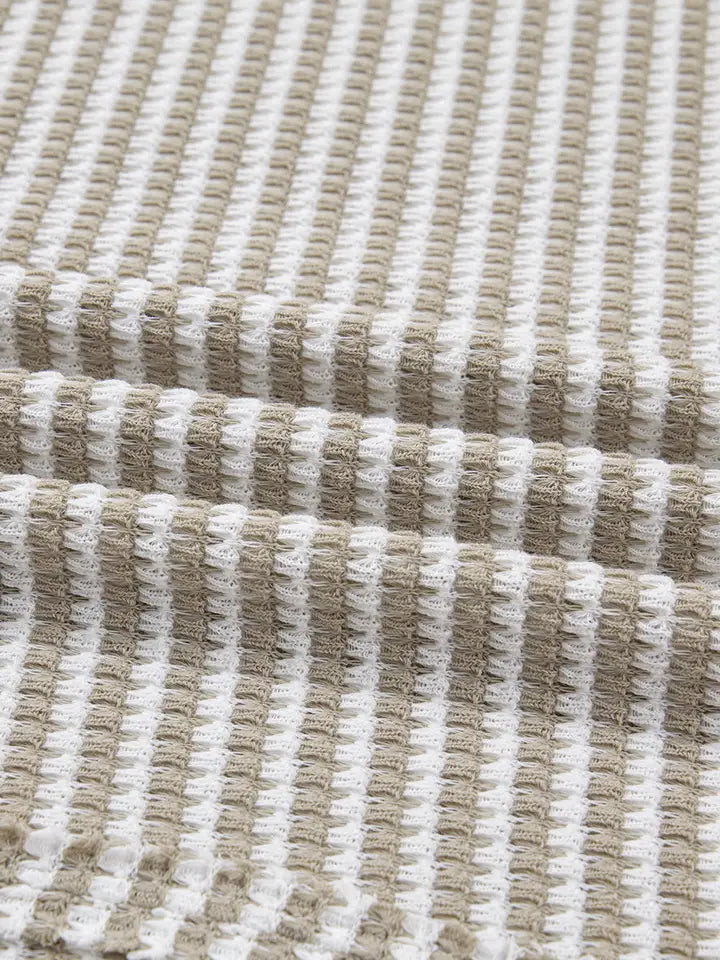 Plus Size Long Sleeve Stripe Knit Ribbed - Brown