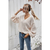 Stitched Pullover Knitted Sweater - Beige