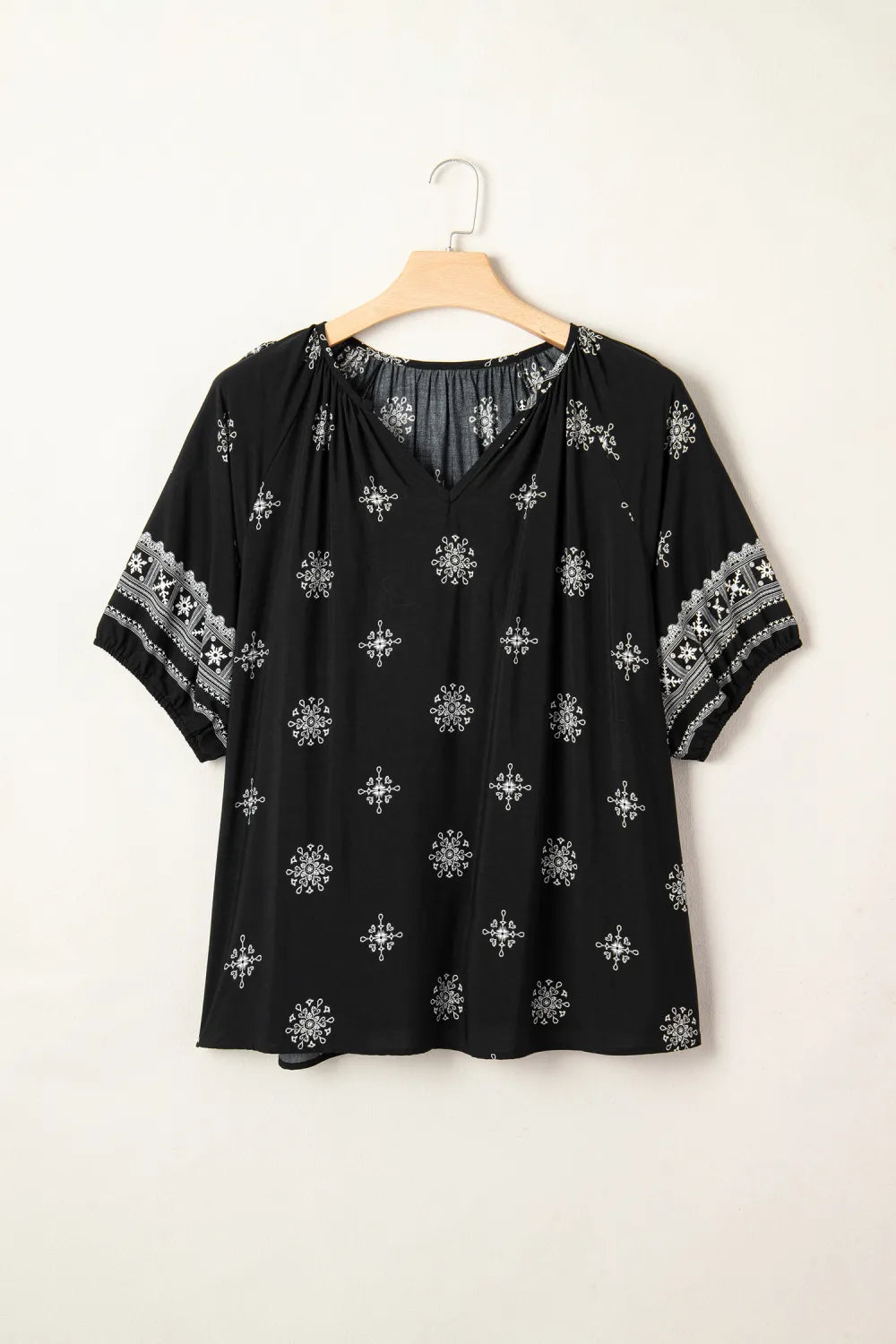 Dear Lover Boho Chic Notched V Neck Plus Top - Black