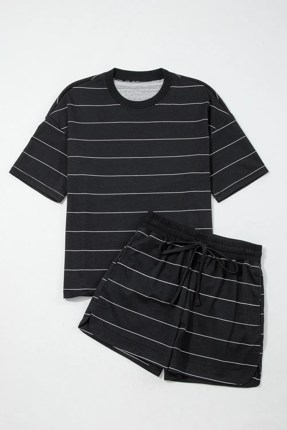 Dear Lover Half Sleeve Tee & Drawstring Shorts Set - Black Stripe