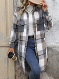 Shacket Long Button Front - Plaid Grey