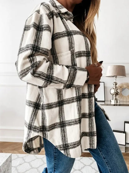 Shacket Oversized Button Down - Plaid White