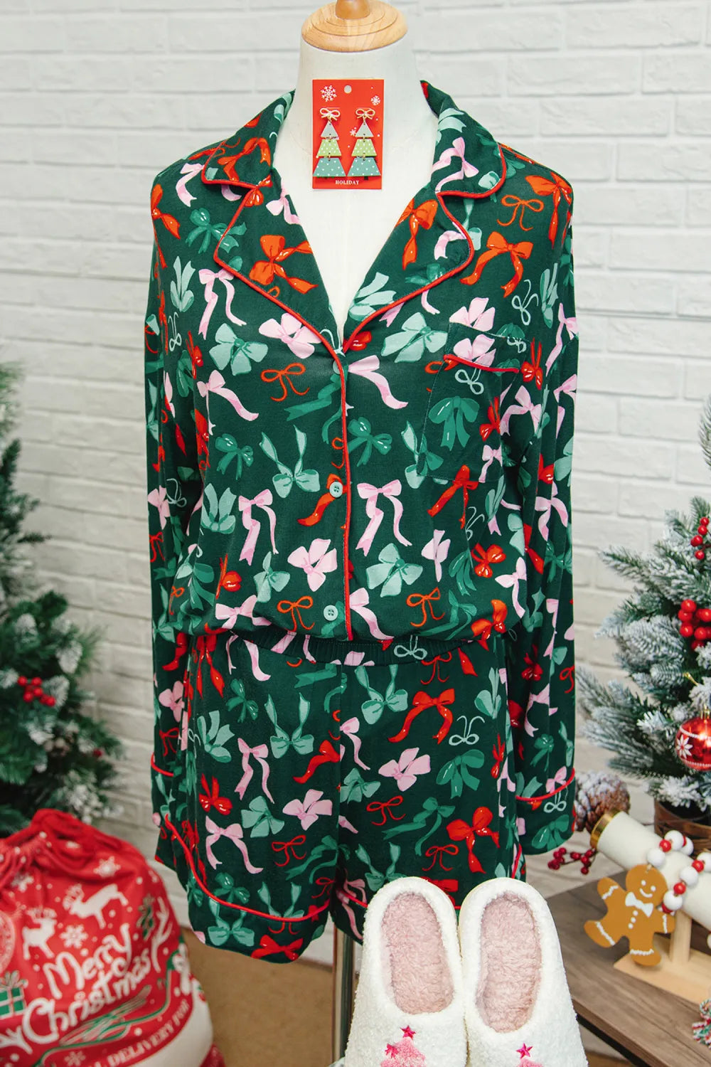 Dear Lover Festive Bow Print Pajama Set