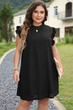 Keyhole Back Ruffle Plus Size Dress - Black