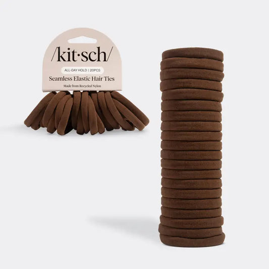 Kitsch Recycled Fabric Seamless Hair Elastics 20pc Set - Chocolate