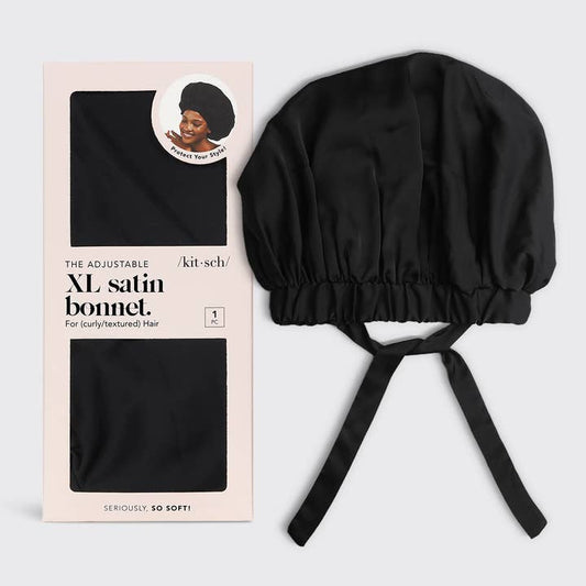 Kitsch Adjustable Oversized Satin Bonnet - Black