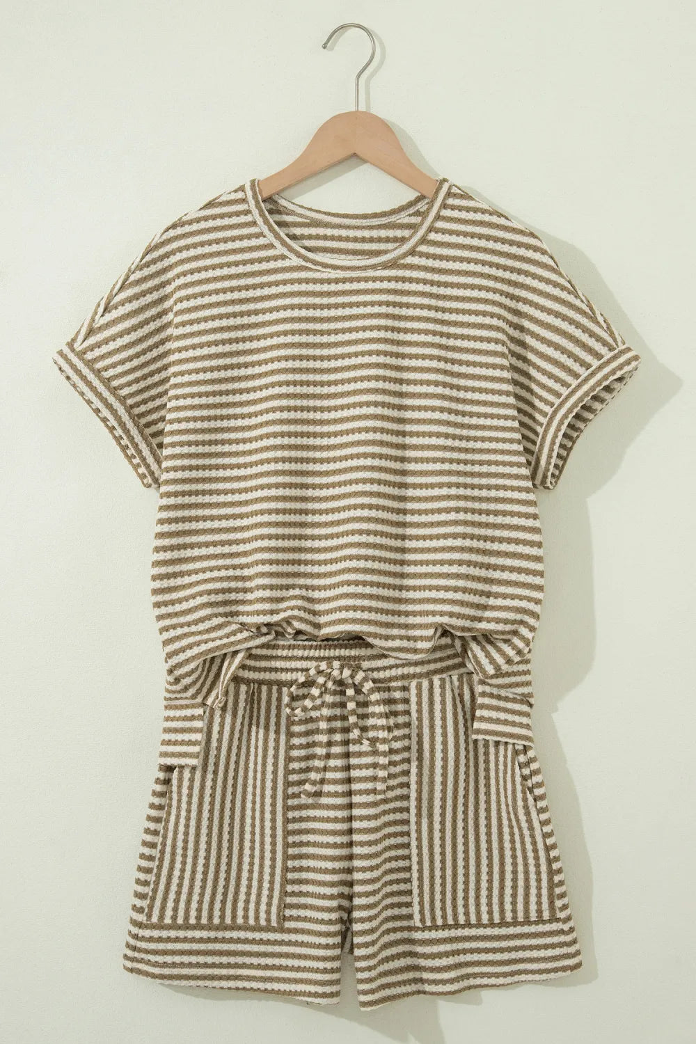 Dear Lover Brown Stripe Knit Short + Tee Set