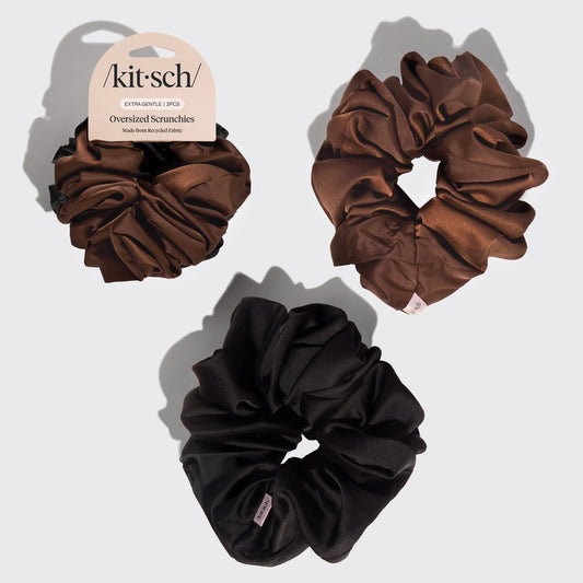 Kitsch Oversized Scrunchie - Black and Chocolate