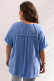 Plus Size Short Sleeve Frayed Edge Top - Ashleigh Blue