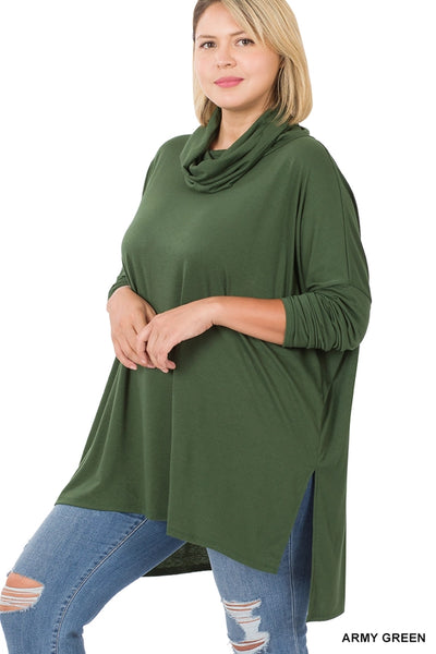 Plus Size Cowl Neck Top - Army Green