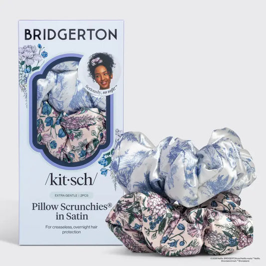 Kitsch x Bridgerton Satin Pillow Scrunchies in Toile in Bloom