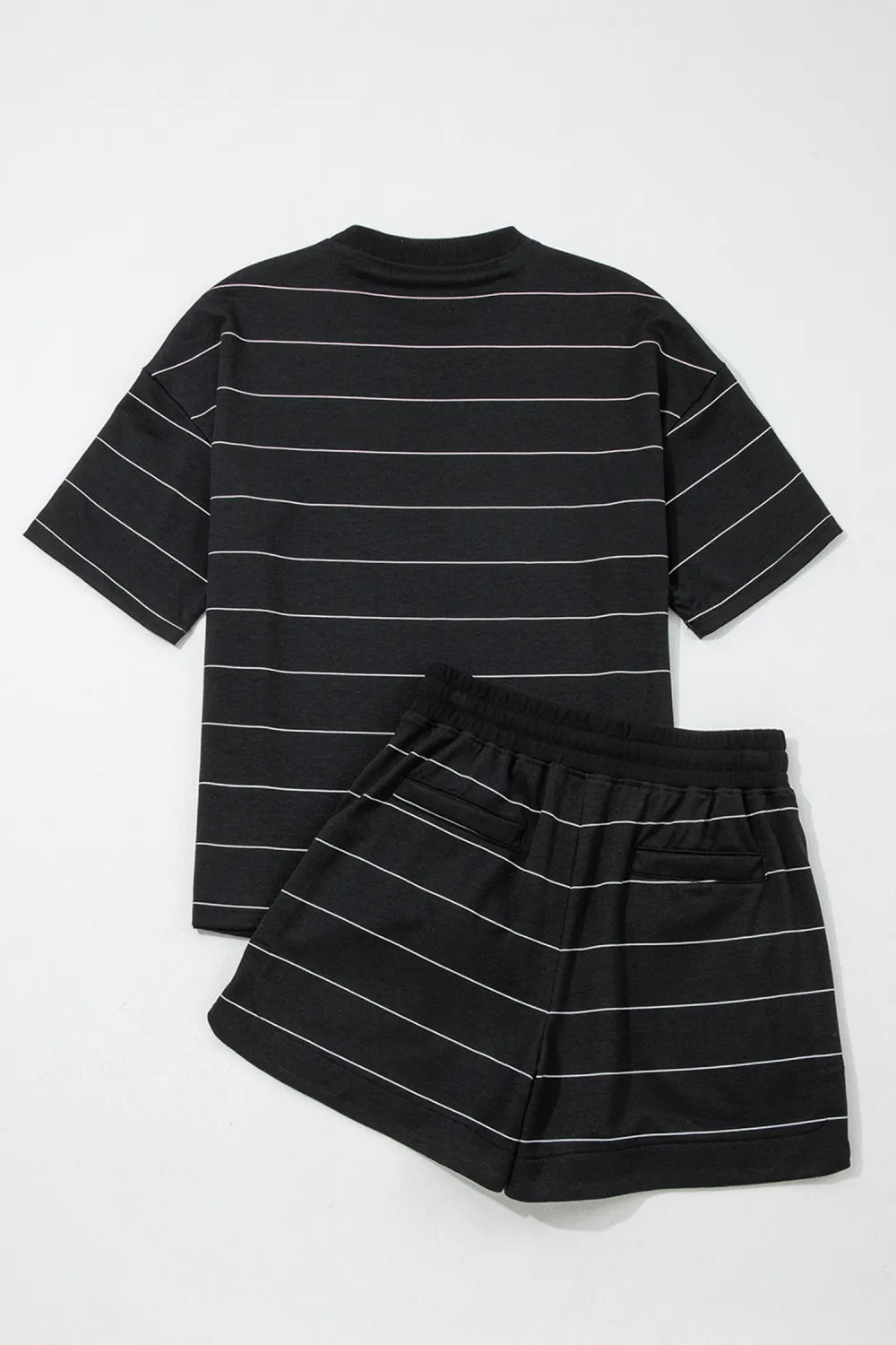 Dear Lover Half Sleeve Tee & Drawstring Shorts Set - Black Stripe