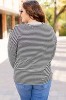 Dear Lover Stripe Puff Sleeve Plus Size Tee - Black