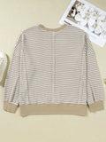 Plus Size Long Sleeve Stripe Knit Ribbed - Brown