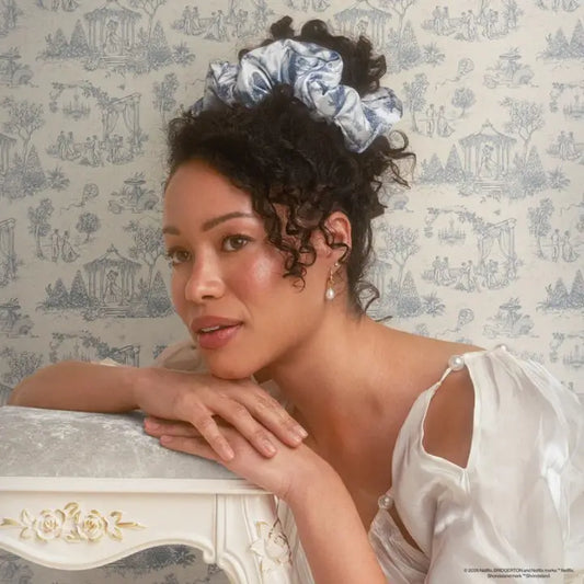 Kitsch x Bridgerton Satin Pillow Scrunchies in Toile in Bloom