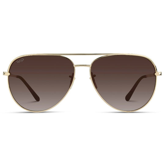 Wearme Pro Mila Oversized Flat Lens Modern Avaitor Sunglasses - Gold/Brown
