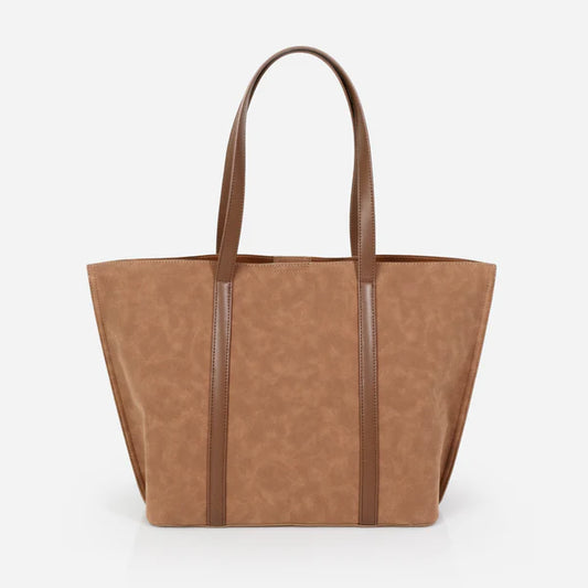 Bizou Suede Effect Handbag - Light Brown