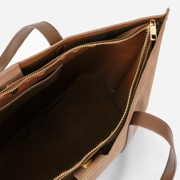 Bizou Suede Effect Handbag - Light Brown
