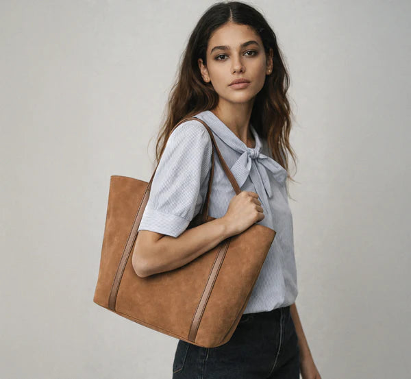 Bizou Suede Effect Handbag - Light Brown