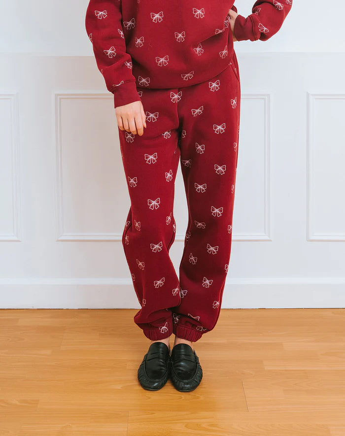 Brunette The Label All Over Bow Best Friend Jogger - Burgundy