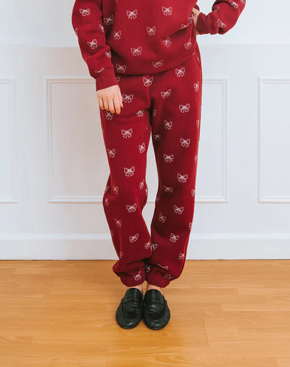 Brunette The Label All Over Bow Best Friend Jogger - Burgundy