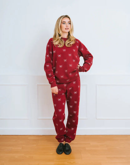 Brunette The Label All Over Bow Big Sister Crew - Burgundy