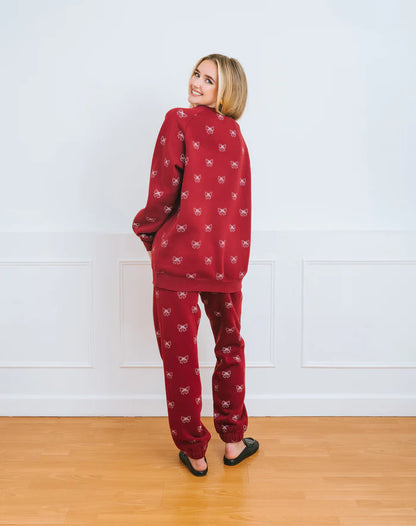 Brunette The Label All Over Bow Big Sister Crew - Burgundy