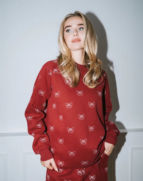 Brunette The Label All Over Bow Big Sister Crew - Burgundy