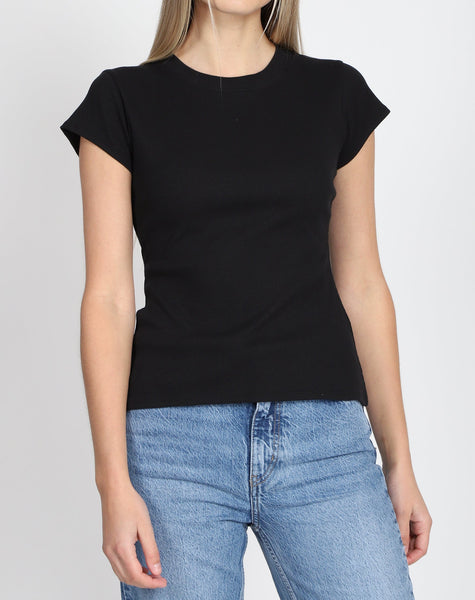 Brunette The Label Ribbed Fitted Tee - Black