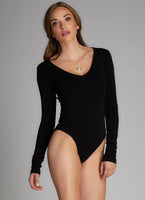Cest Moi Bamboo V-Neck Bodysuit - Black