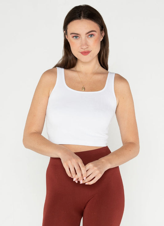 C'est Moi Bamboo Rib Square Neck Tank - White