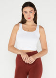 C'est Moi Bamboo Rib Square Neck Tank - White