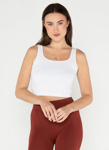 C'est Moi Bamboo Rib Square Neck Tank - White
