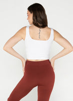 C'est Moi Bamboo Rib Square Neck Tank - White