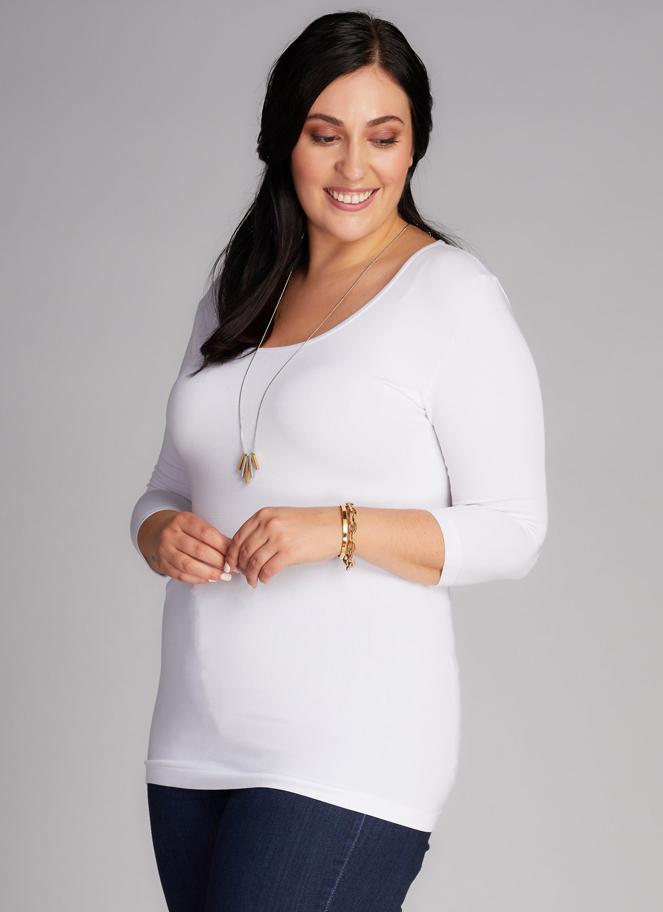 Cest Moi Bamboo Plus 3/4 Sleeve Top - White